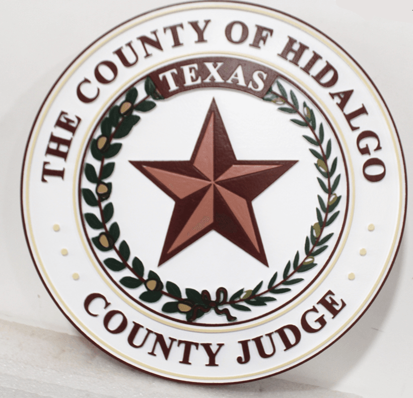 HP-1183 - Carved 2.5-D Multi-Level Artist-Painted Plaque for a County Judge of Hidalgo County, Texas