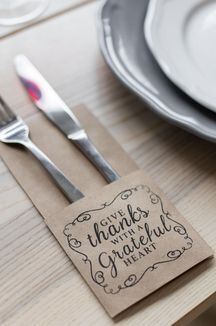 Image of plate and silverware with a thanksgiving message