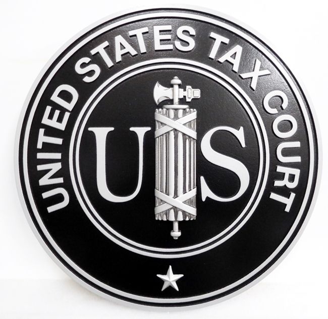 FP-1403 - Plaque of the Seal  of the US Tax Court, Painted with Metallic Silver and Black Paint