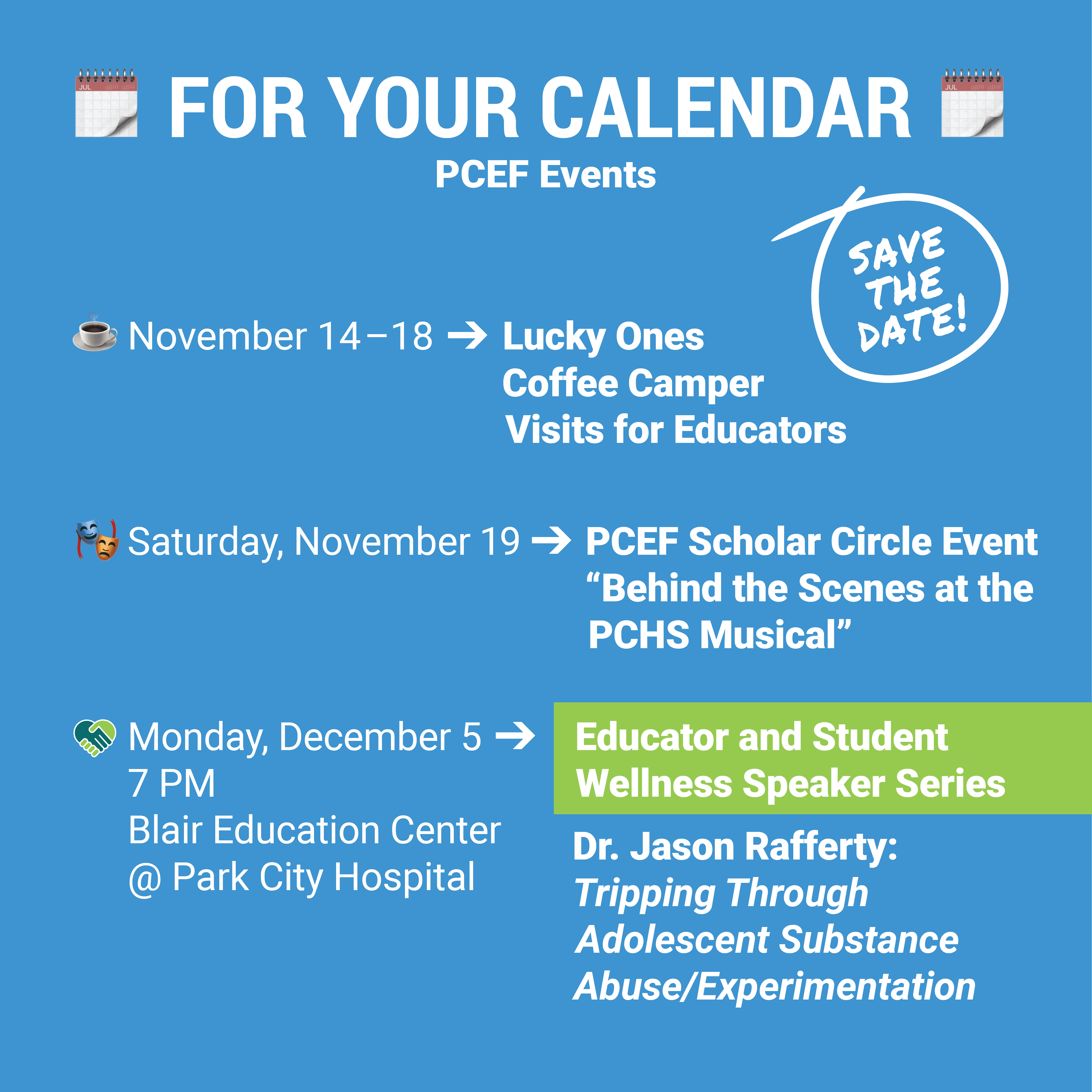 For Your Calendar → November & December 2022 PCEF Events