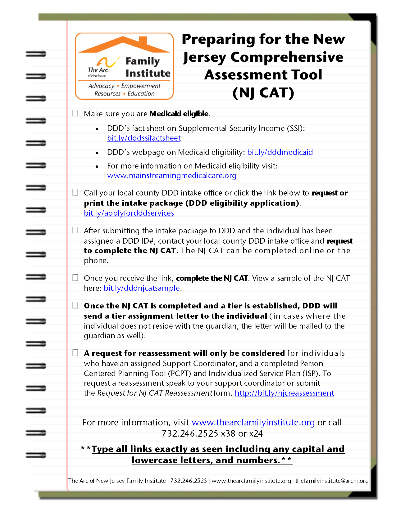 The Arc of New Jersey Family Institute Resources Fact Sheets