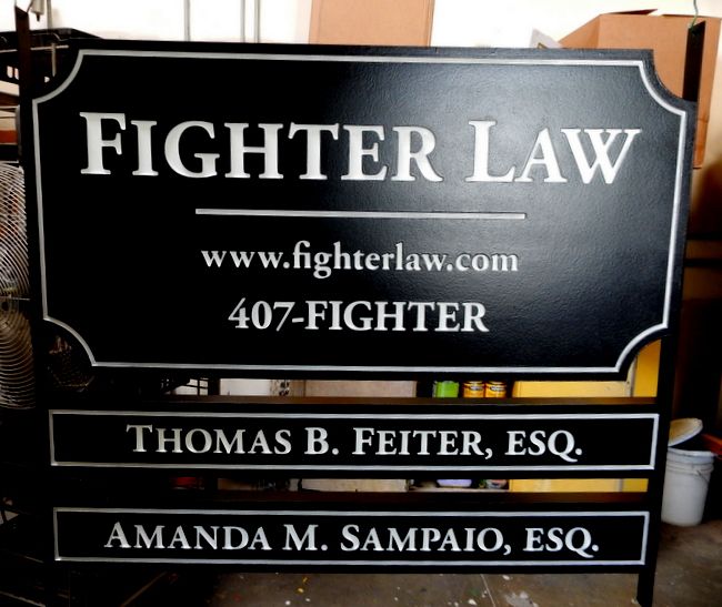 A10601 - Large Entrance Sign for Fighter Law Firm, with two Rider Signs for Attorney Names