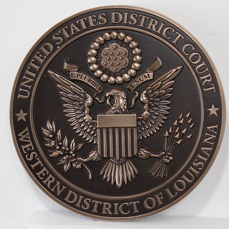 A10888 - Carved 3-D Bas-Relief Bronze-Plated HDU Plaque for the United States District Court, Western District of Louisiana