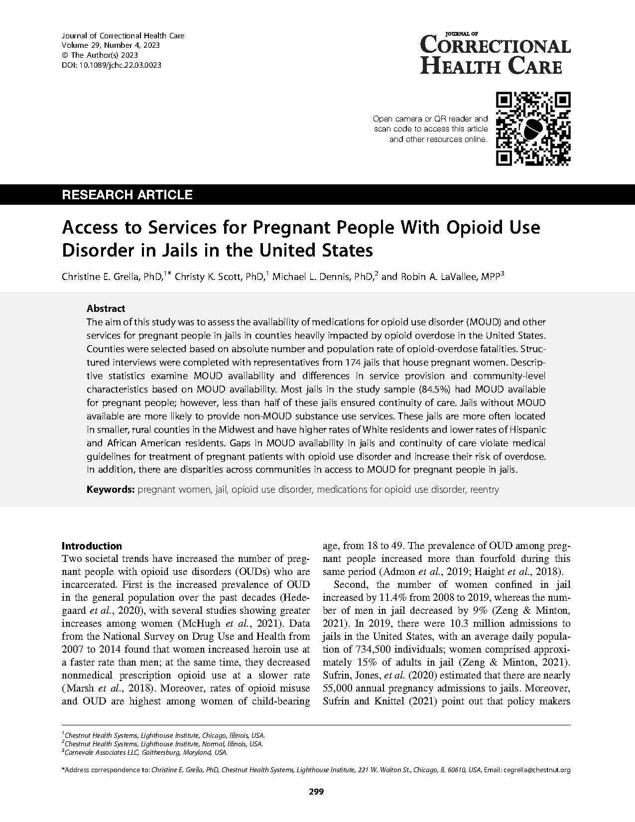 Access to Services for Pregnant People With OUD in Jails