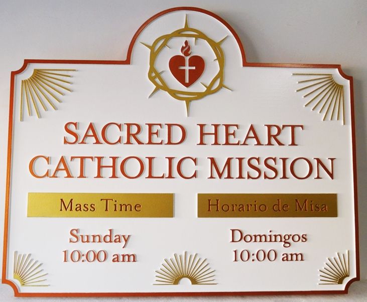 D13108 - Carved HDU Sign for the "Sacred Heart Catholic Mission". 2.5-D Artist-Painted 