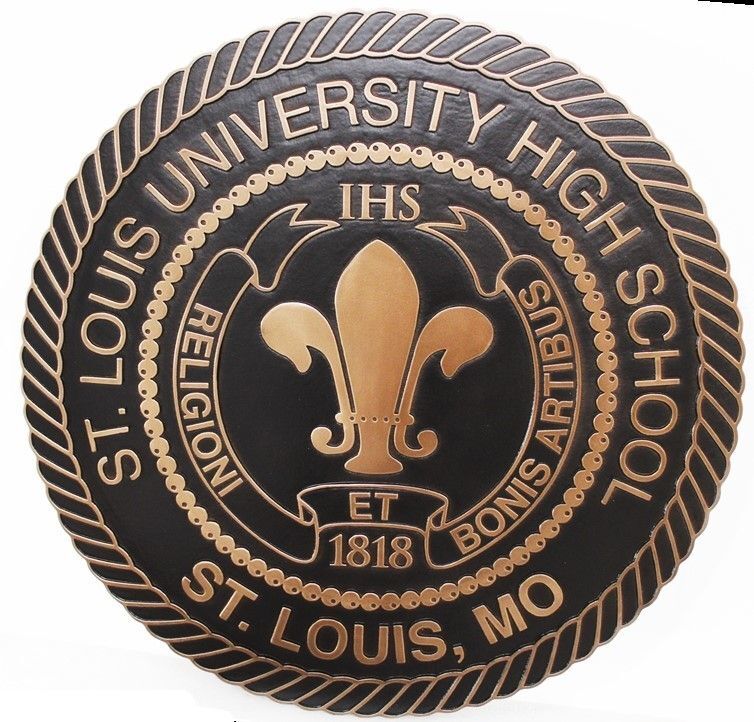 TP-1285 - Carved 2.5-D Raised Relief Bronze-Plated HDU Plaque of the  Seal of St. Louis University High School, St. Louis, Missouri