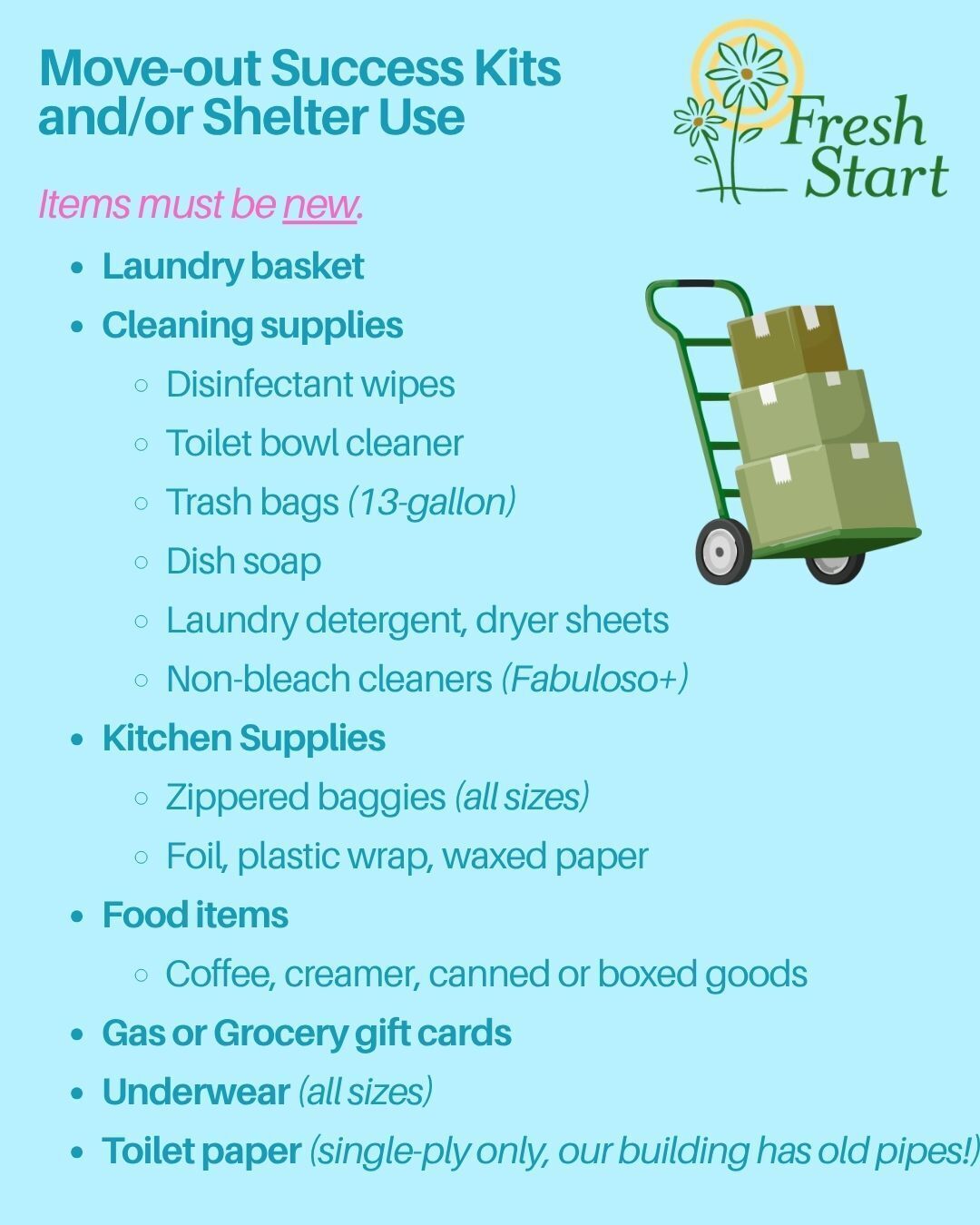Move-out or Shelter Use - Items Needed