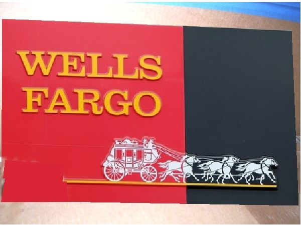 VP-1140 - Carved Wall Plaque of the Logo of Wells Fargo Bank, Artist Painted
