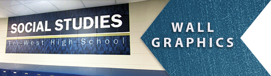 Wall Graphics example link, academic hallway graphic, school graphics, custom signs, signage company
