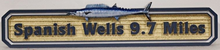 L21378A - Carved and Sandblasted HDU Wayfinding Sign for "Spanish Wells" with Carved 3D Wahoo Fish