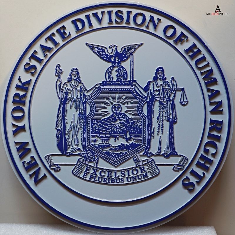 BP-1392 - New York State Division of Human Rights Seal Plaque, Carved and Painted in HDU