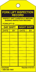 Day/Night Fork Lift Inspection Record Tag