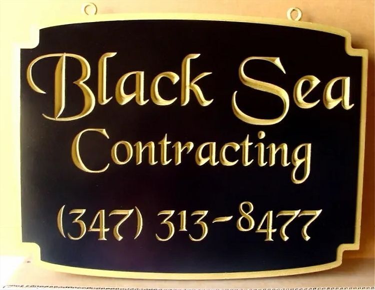 SC38156 Carved HDU Sign for "Black Sea" Contracting Company, with 24K Gold Leaf Gilded Text
