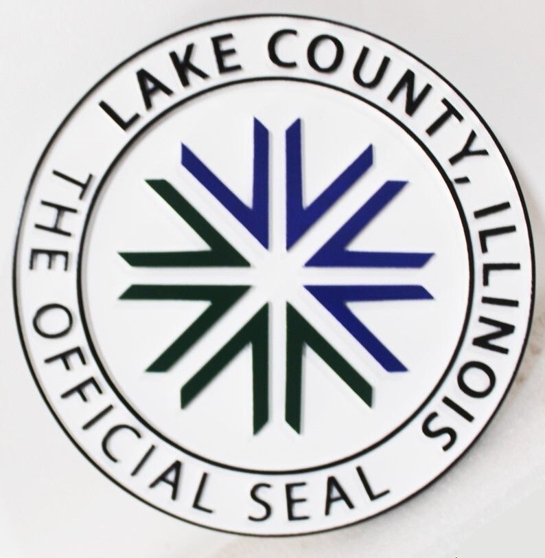 CP-1286 - Carved 2.50D Multi-Level Plaque of the Seal of Lake County, Illinois