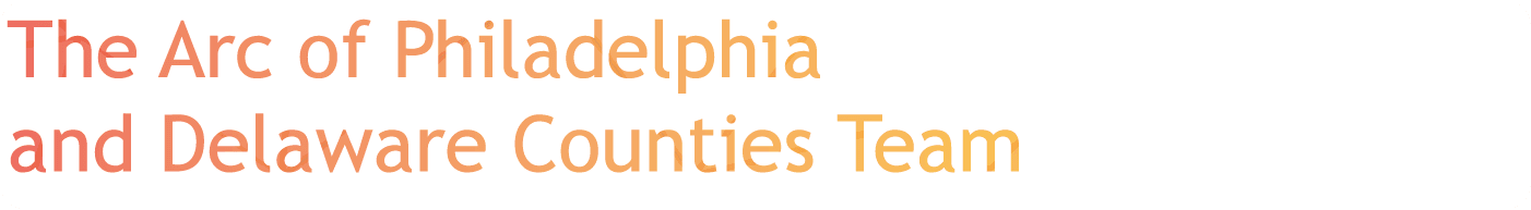 Text header graphic in variegated orange tones reading "Arc of Philadelphia Staff"
