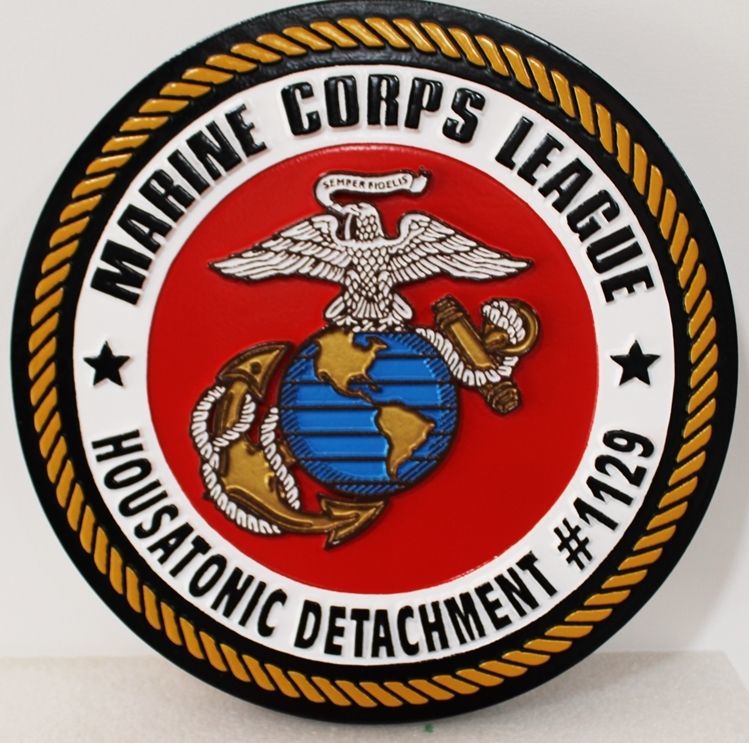KP-2365 - Carved 2.5-D Raised Relief HDU Plaque of the Crest of the Marine Corps League,