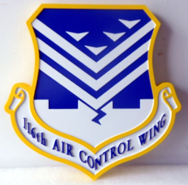 LP-2160 - Carved Shield Plaque of the Crest of the 116th Air Control Wing, Artist Painted