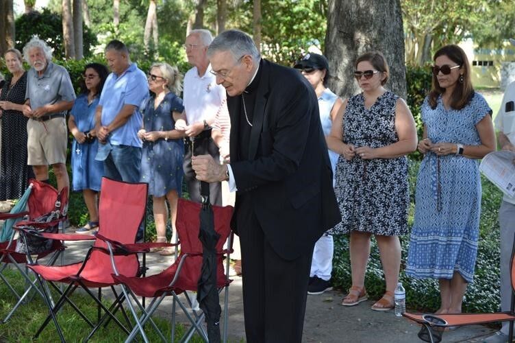Bishop Gerald M. Barbarito leads the rosary outside the abortion center near 45th street in West Palm Beach at the start of 40 Days for Life Sep. 24, 2025