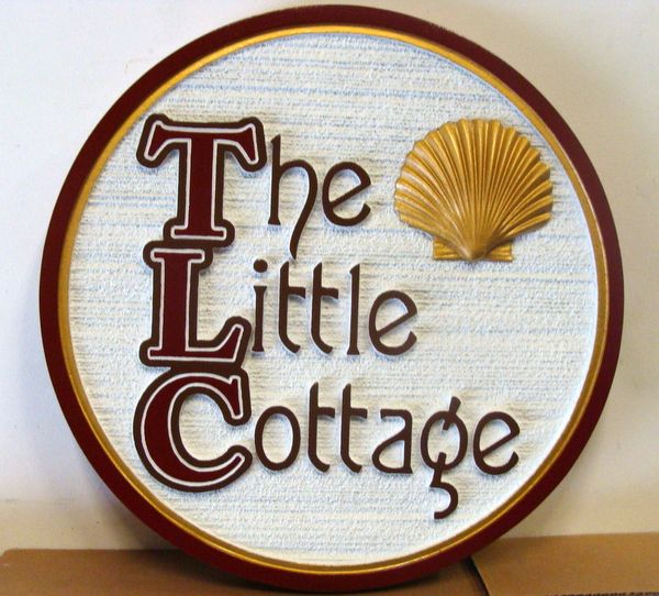 L21528 - "The Little Cottage" Carved and Sandblasted Property Sign, with 3-D Clam Shell