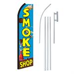 Smoke Shop Blue Feather Flag + Pole + Ground Spike