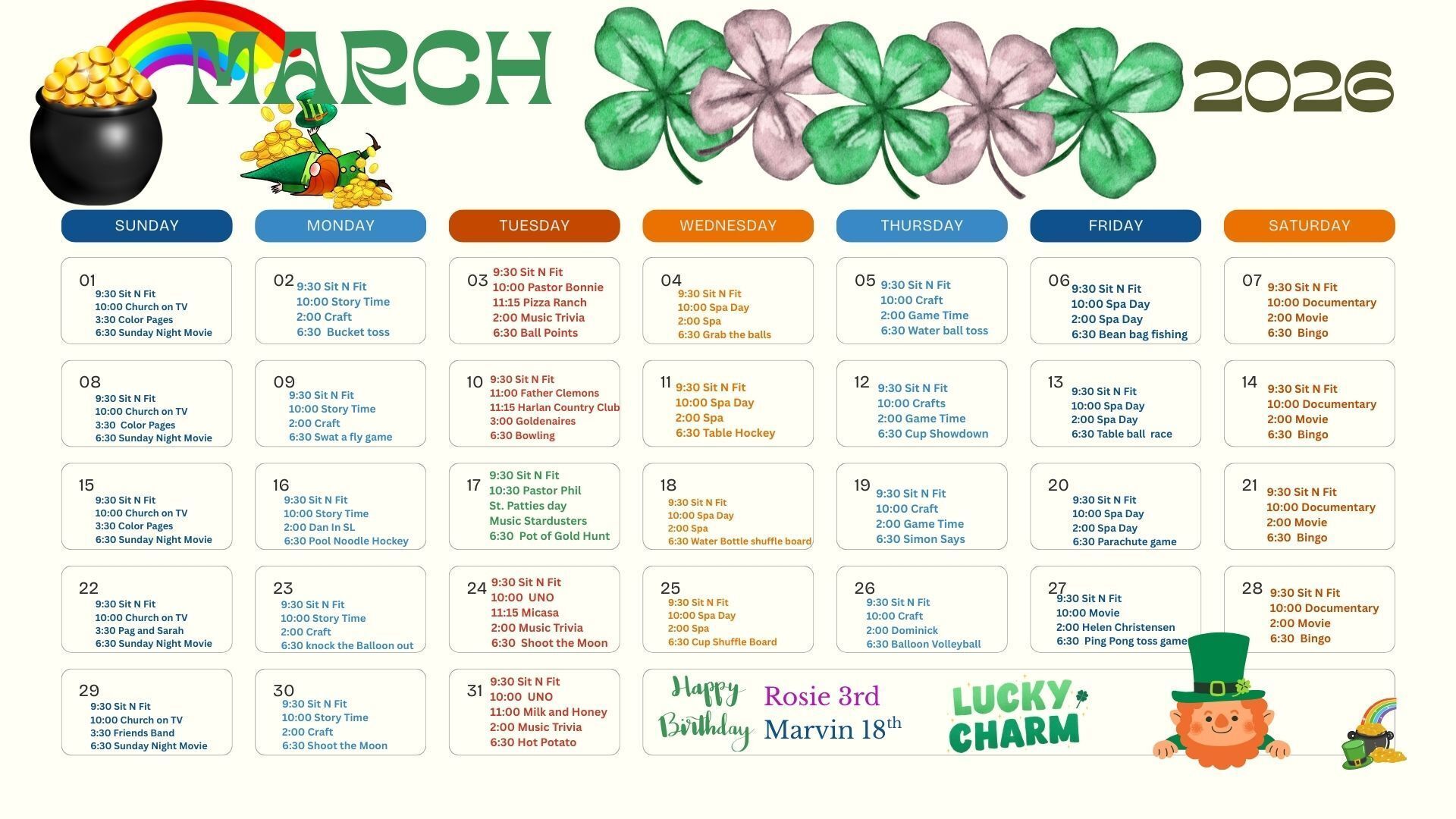 Downloadable Activities Calendar 