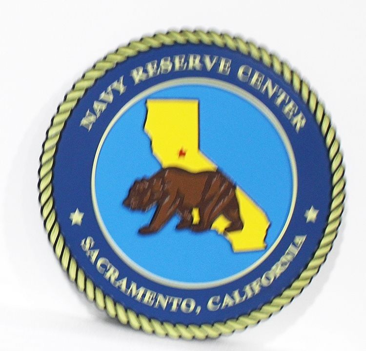 JP-2576 - Carved 2.5-D Multi-level Wall Plaque of the Crest of the Naval Reserve Center in Sacramento, California