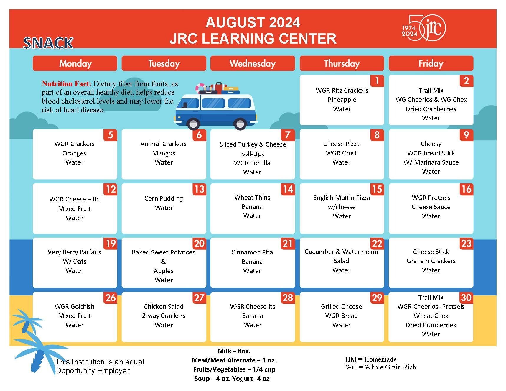 August Snack Learning Centers Menu 