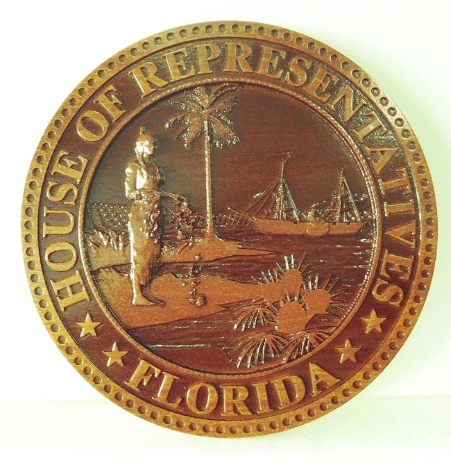 WM1030 - Great Seal of the State of Florida (Old Style), 3-D Dark Stained Mahogany