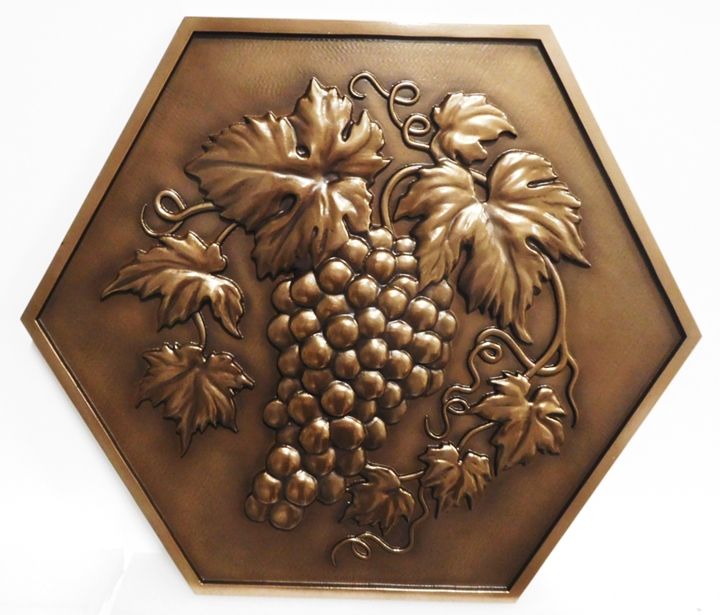 R27430 - Bronze-plated  Plaque with  a 3-D Cluster of Grapes Carved from  HDU