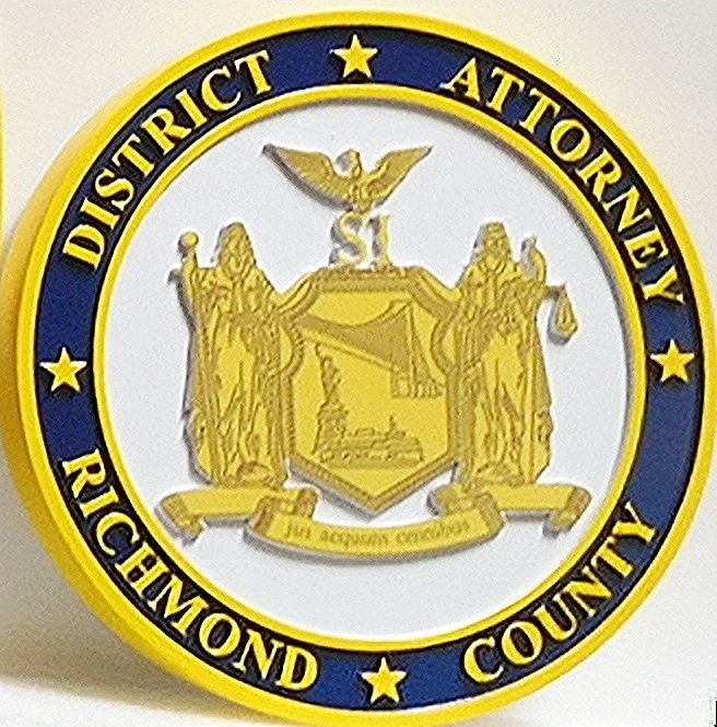 HP-1568 - Carved 2.5-D Multi-Level Plaque of the Seal of the District Attorney, Suffolk County, State of New York 