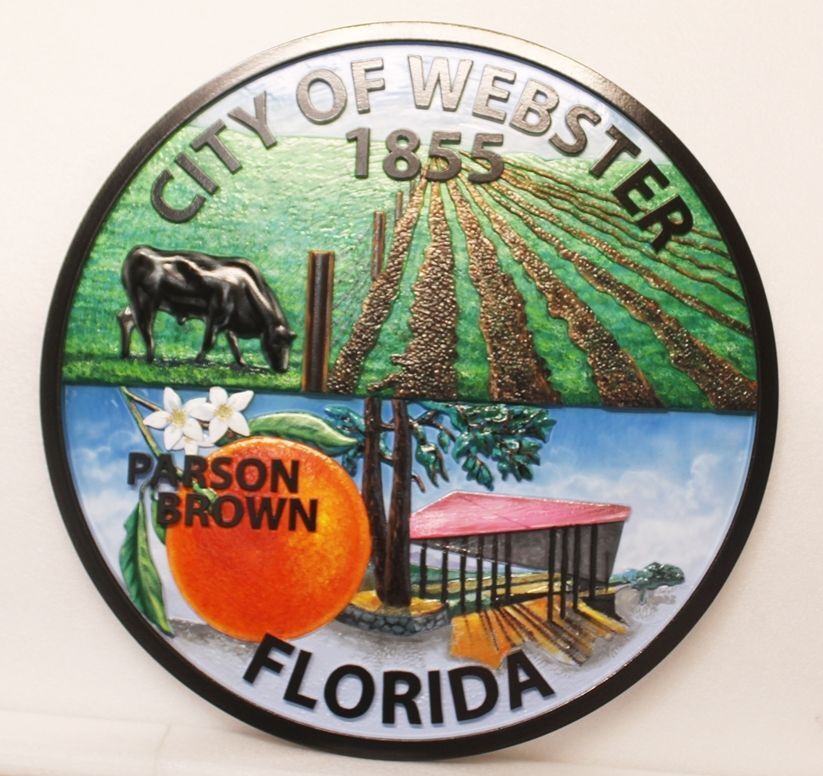 DP-2333 - Carved 2.5-D Multi-Level Artist-Painted Wall Plaque of the Seal of the City of Webster, Florida