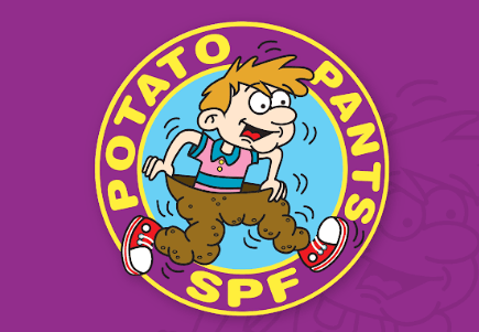 Boy running with potato pants