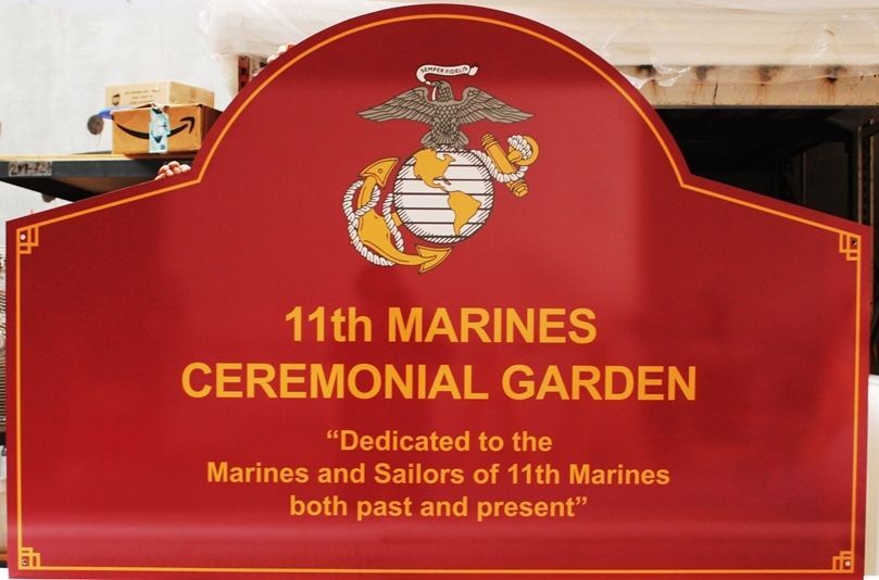 KP-3186 - Carved HDU Sign for 11th Marines Ceremonial Garden, Dedicated to the Marines and Sailors of 11th Marines, both Past and Present   