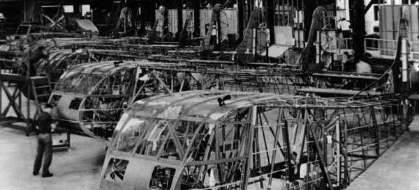 Glider fuselage construction at General Aircraft in Queens, NY.