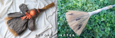 Goodwill DIY witch's broom before and after picture