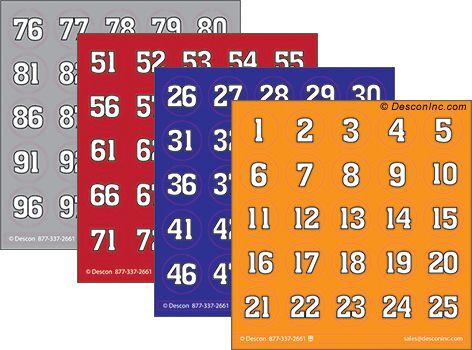 1" Round dot Number Decals