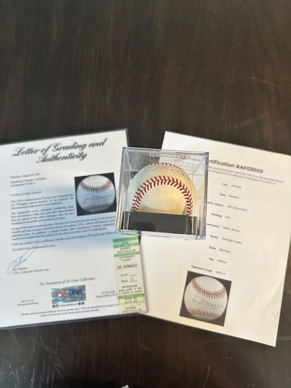 Authentic Joe DiMaggio signed baseball valued at $700