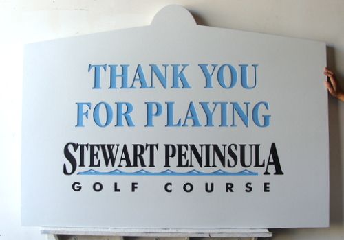 E14143 - Carved and Engraved HDU Exit "Thank You" Sign for Stewart Peninsula Golf Course
