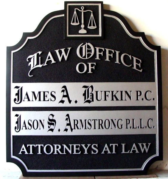 A10133 - Silver and Black Carved Law Office Entrance Sign