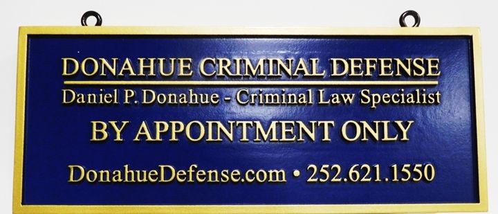 A10435 - Carved 2.5-D HDU  Entrance "Shingle" Hanging Sign for the Donohue Criminal Defense Law Office