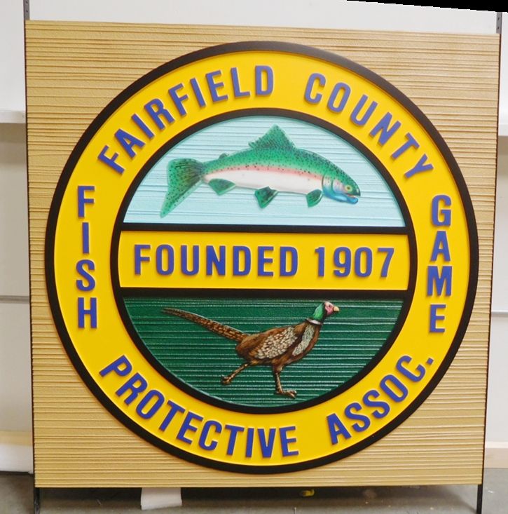 CP-1225 - Carved and Sandblasted Seal of the Fish & Game Association of Fairfield County, Artist-Painted