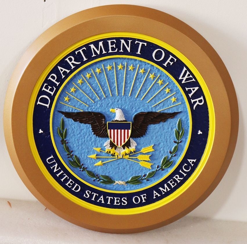 IP-1021 - Carved 3-D Mahogany Plaque of the Seal of the US Department of War