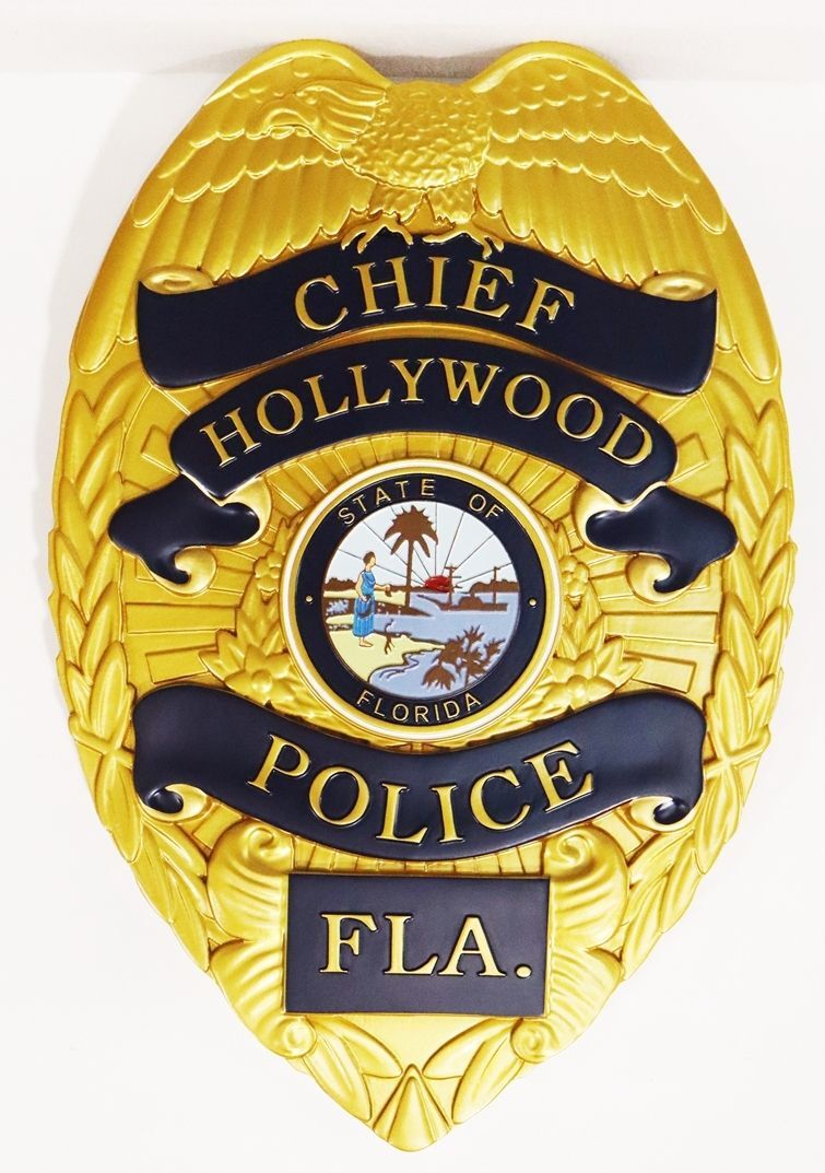 PP-1162 - Carved 3-D Plaque of the  Badge of of the Chief of Police , Hollywood, Florida