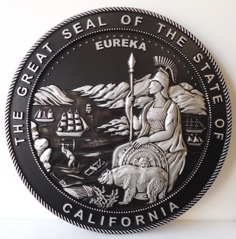 BP-1064 - Carved Plaque of the Seal of the State of California, Artist Painted
