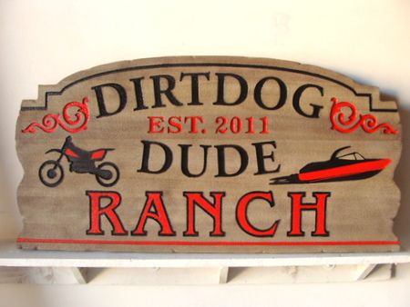 O24951 - Carved Cedar Dude Ranch Sign