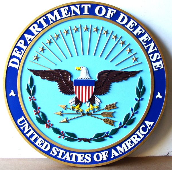 AP-2240 -  Carved Plaque of the Seal of the Department of Defense, Artist Painted
