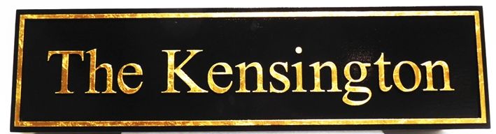 K20118 - Carved HDU  Entrance Sign to "The Kensington""  High-end Condo  Building, Text  Hand Gilded with 24K Gold Leaf