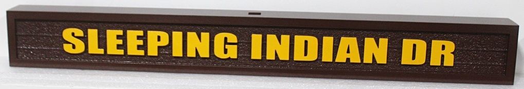 H17099 - Carved and Sandblasted Wood Grain 2.5-D HDU Street Name Sign for Sleeping Indian Dr