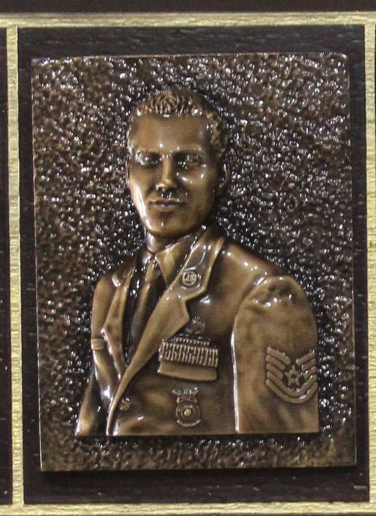 ZP-2083 - Carved 3-D Bas-Relief Bronze-Plated Plaque Featuring  Portrait of USAF Fireman