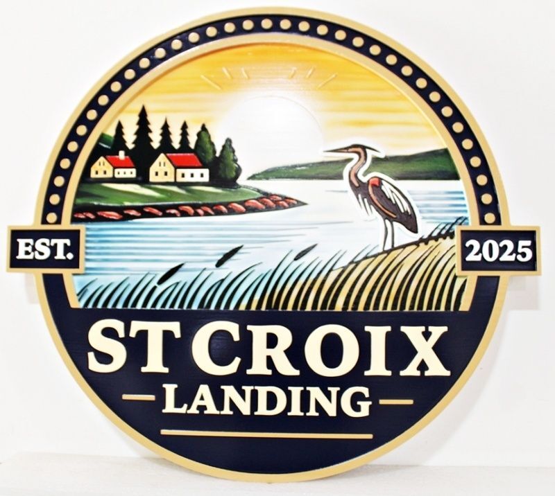 F15346 - Carved and Sandblasted Entrance Sign for "St Croix Landing"